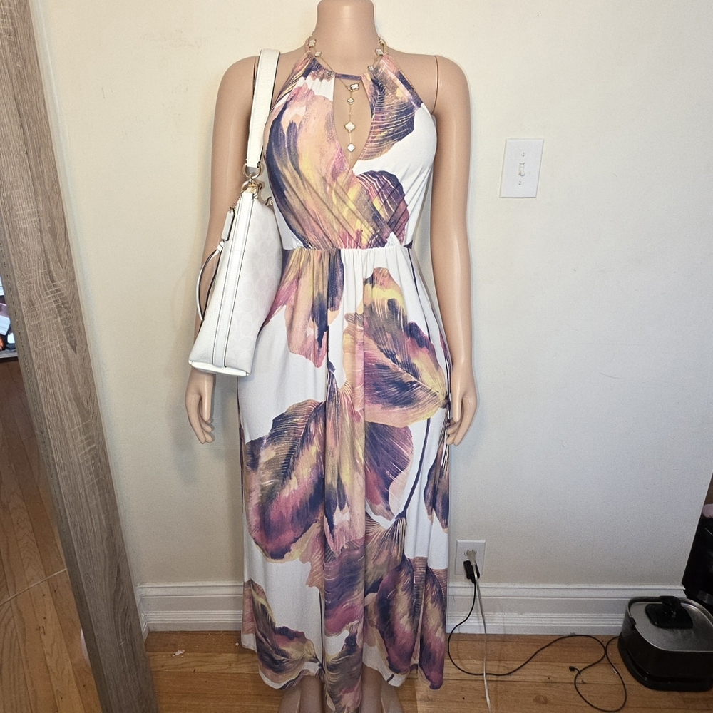 London Times White Multicolored Floral Print Maxi Dress